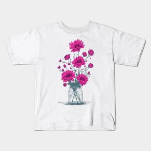 pink Flowers in a Mason Jar Kids T-Shirt